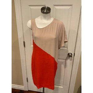 Trina Turk Orange/Tan Colorblock One Sleeve Dress, Size 2